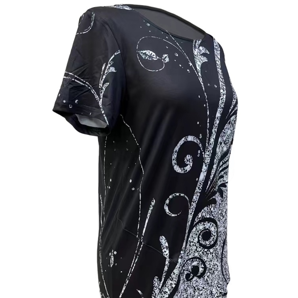 NEW Plus Size 1 XLarge /14  Asymmetrical Black White And  Silver/Gray Top - Picture 3 of 7